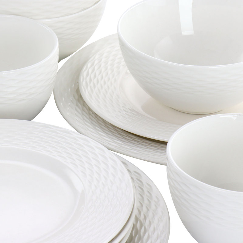 Martha Stewart Fine Ceramic 16 Piece Textured Dinnerware Set in White Wayfair